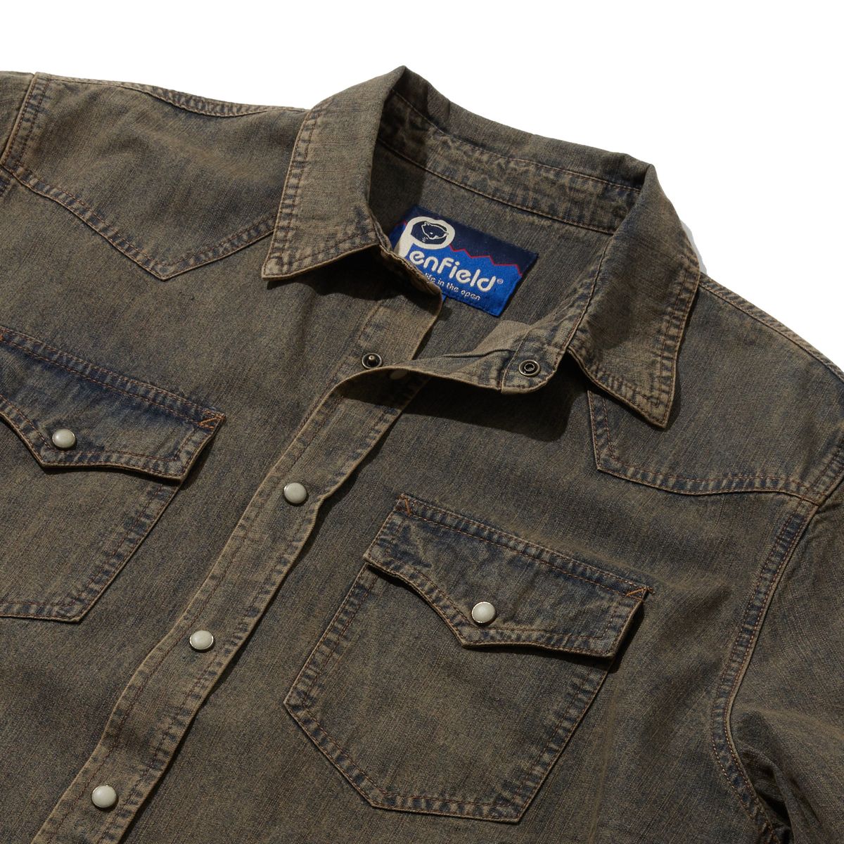 펜필드(PENFIELD) 다잉 데님 웨스턴 셔츠 브라운_FR1WR19U