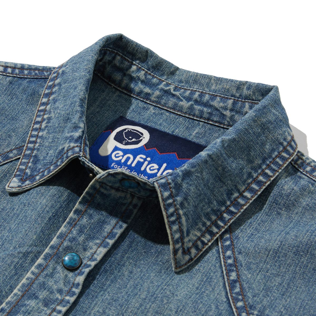 펜필드(PENFIELD) 다잉 데님 웨스턴 셔츠 라이트인디고_FR1WR18U
