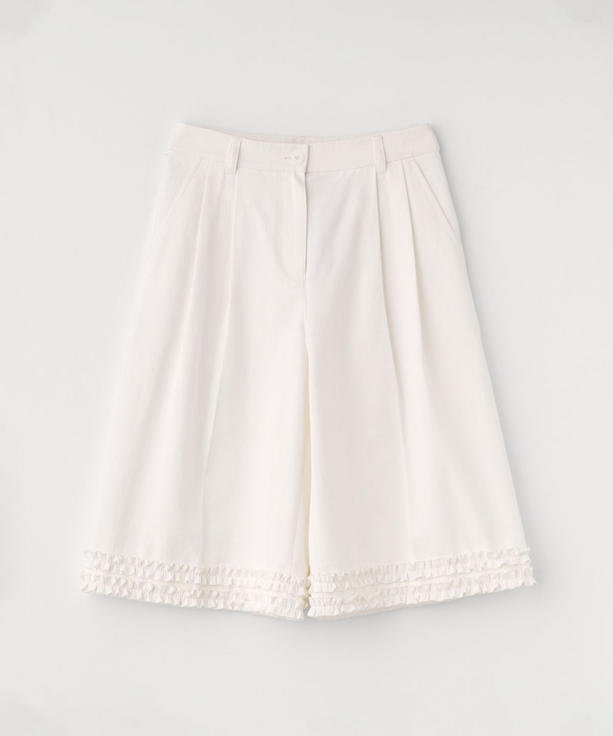 셀리테일즈(CELITAILS) BERMUDA TWO TUCK FRILL PANTS_WHITE