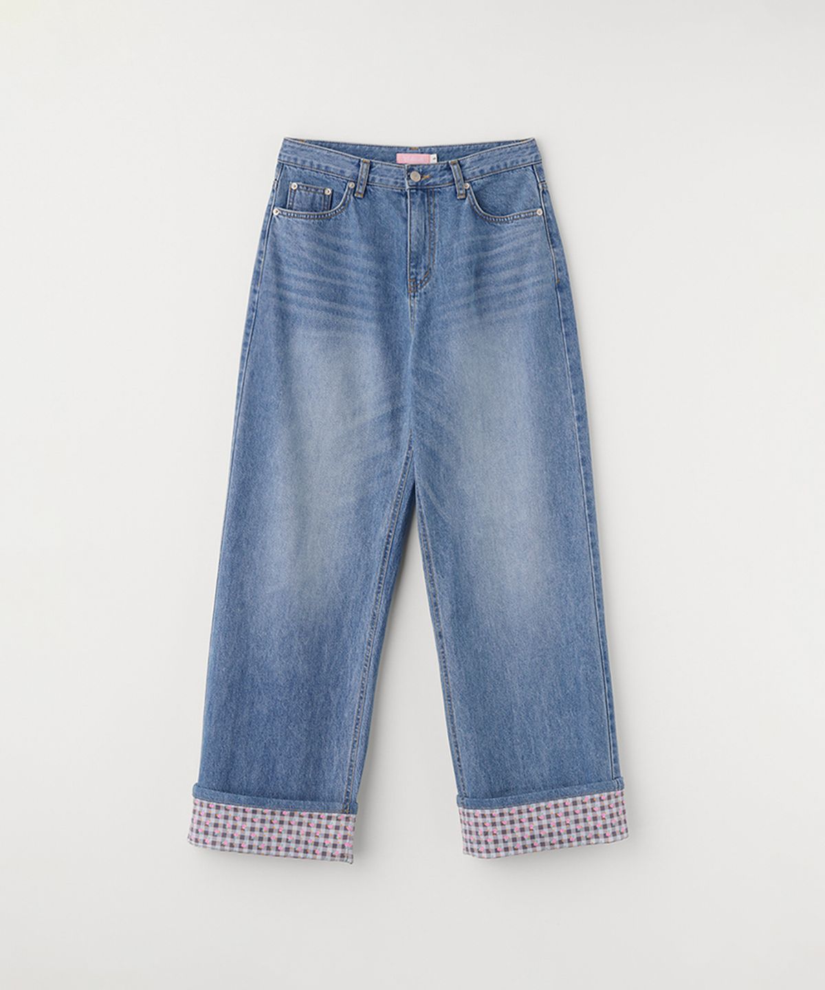 셀리테일즈(CELITAILS) CHECK FLOWER ROLL-UP DENIM PANTS_BLUE