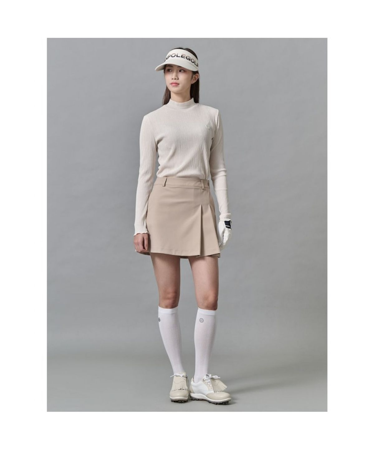 빈폴골프(BEANPOLE GOLF) 여성 넥변형 플리츠 긴팔 티셔츠  아이보리