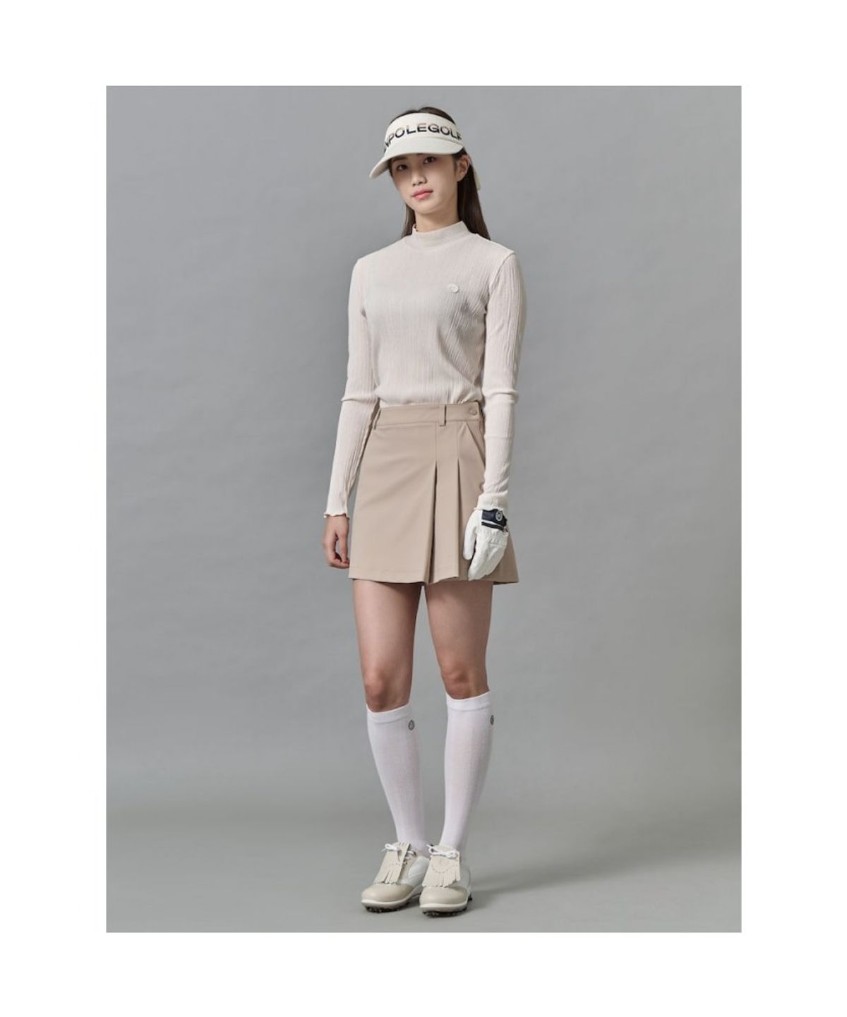 빈폴골프(BEANPOLE GOLF) 여성 넥변형 플리츠 긴팔 티셔츠  아이보리