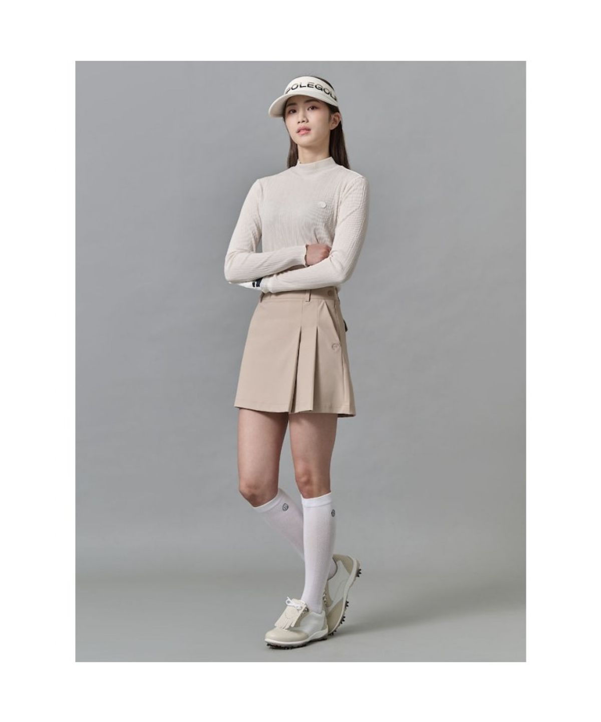 빈폴골프(BEANPOLE GOLF) 여성 넥변형 플리츠 긴팔 티셔츠  아이보리