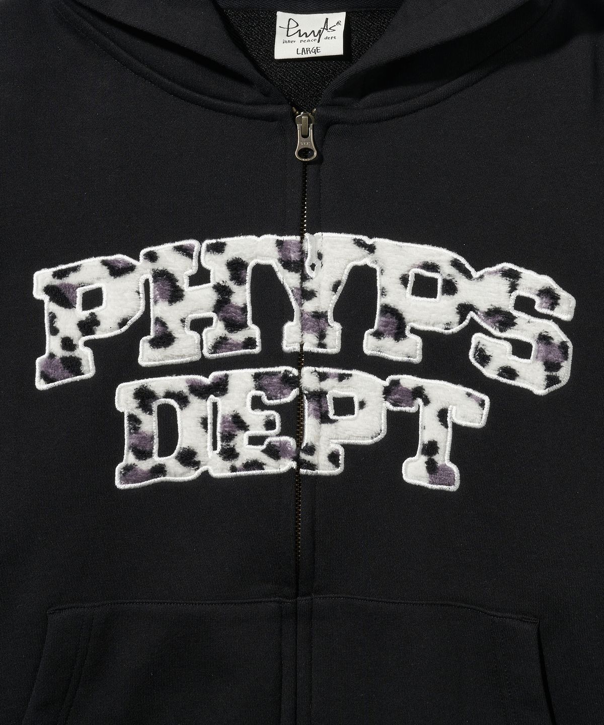 피지컬 디파트먼트(PHYSICAL DEPARTMENT) 레오파드 로고 후드 집업_블랙