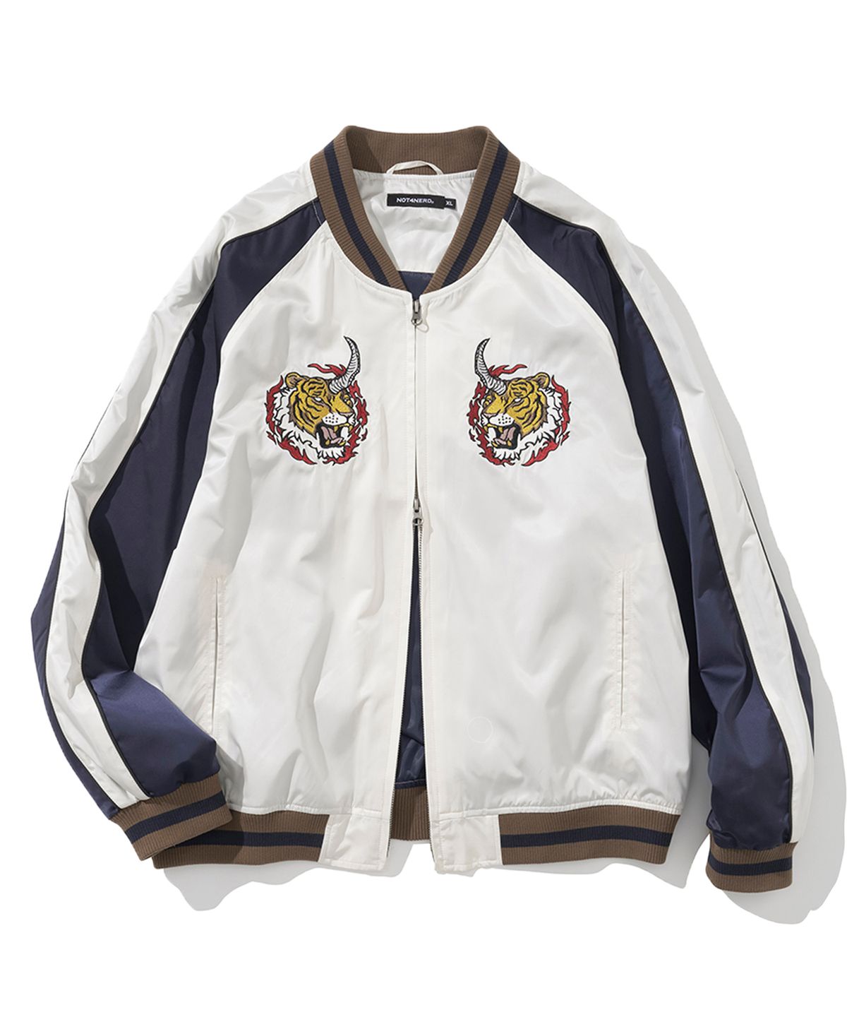 낫포너드(NOT4NERD) Horned Tiger Satin Blouson Jacket - Ivory