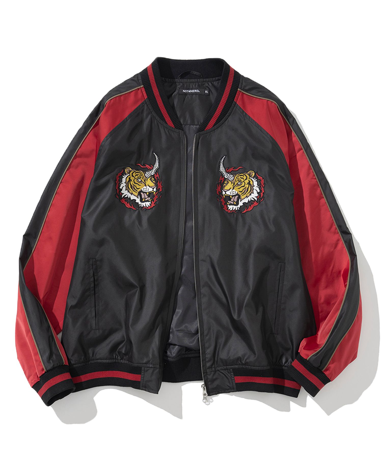 MUSINSA公式 | NOT4NERD Horned Tiger Satin Blouson Jacket - Black