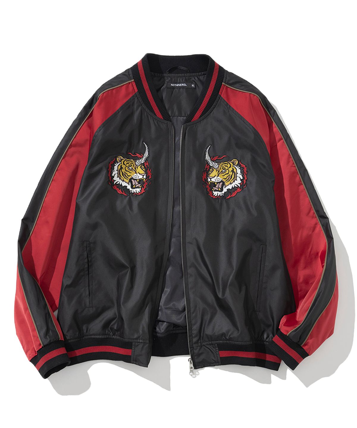 낫포너드(NOT4NERD) Horned Tiger Satin Blouson Jacket - Black