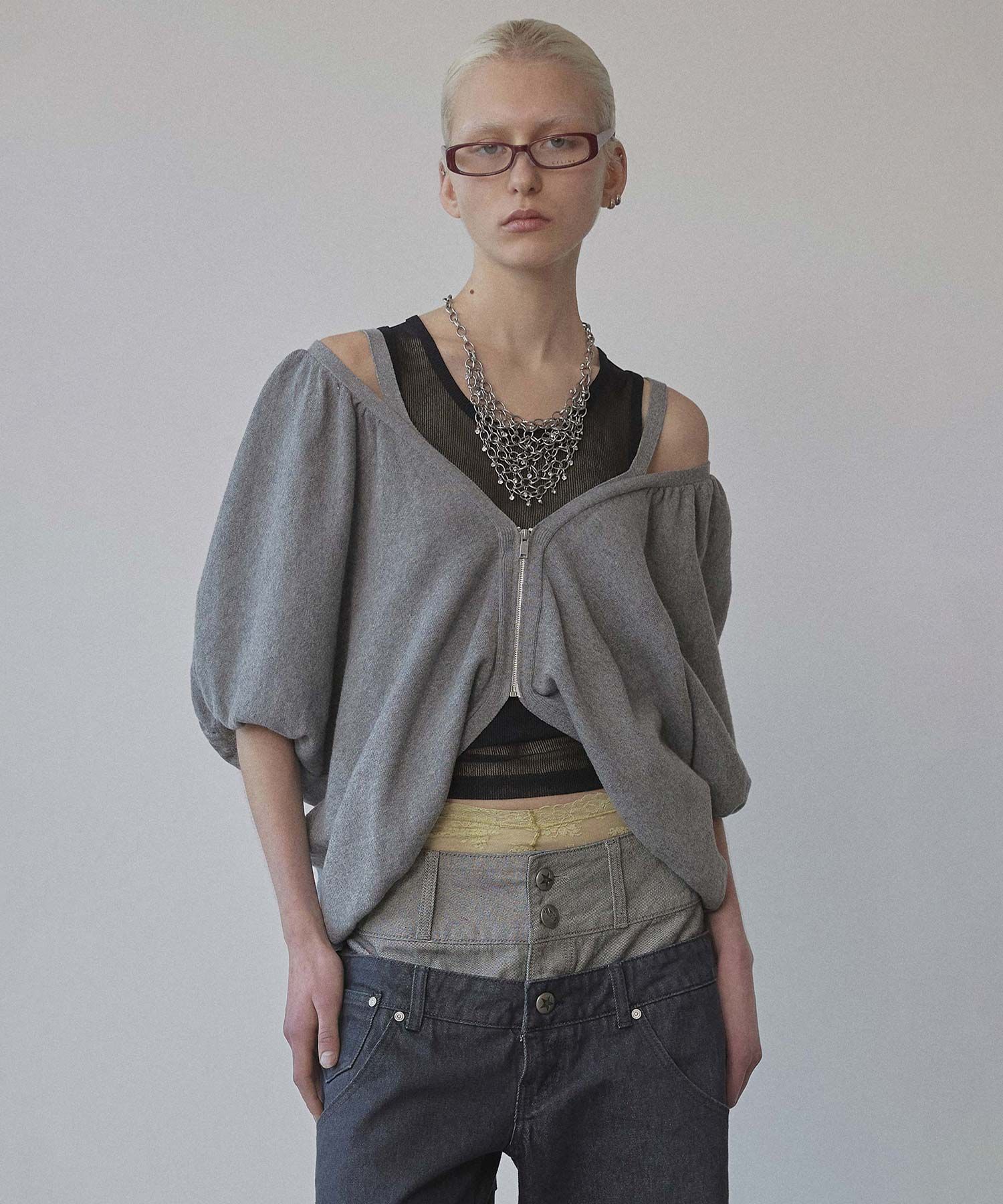 トップス SCULPTOR NewEmoCropCardigan MelangeGray MUSINSA | SCULPTOR Jacquard Knit Cardigan Melange Gray