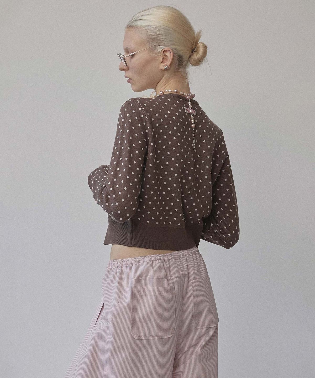 스컬프터(SCULPTOR) Polka Dot Cardigan Brown/Baby Pink