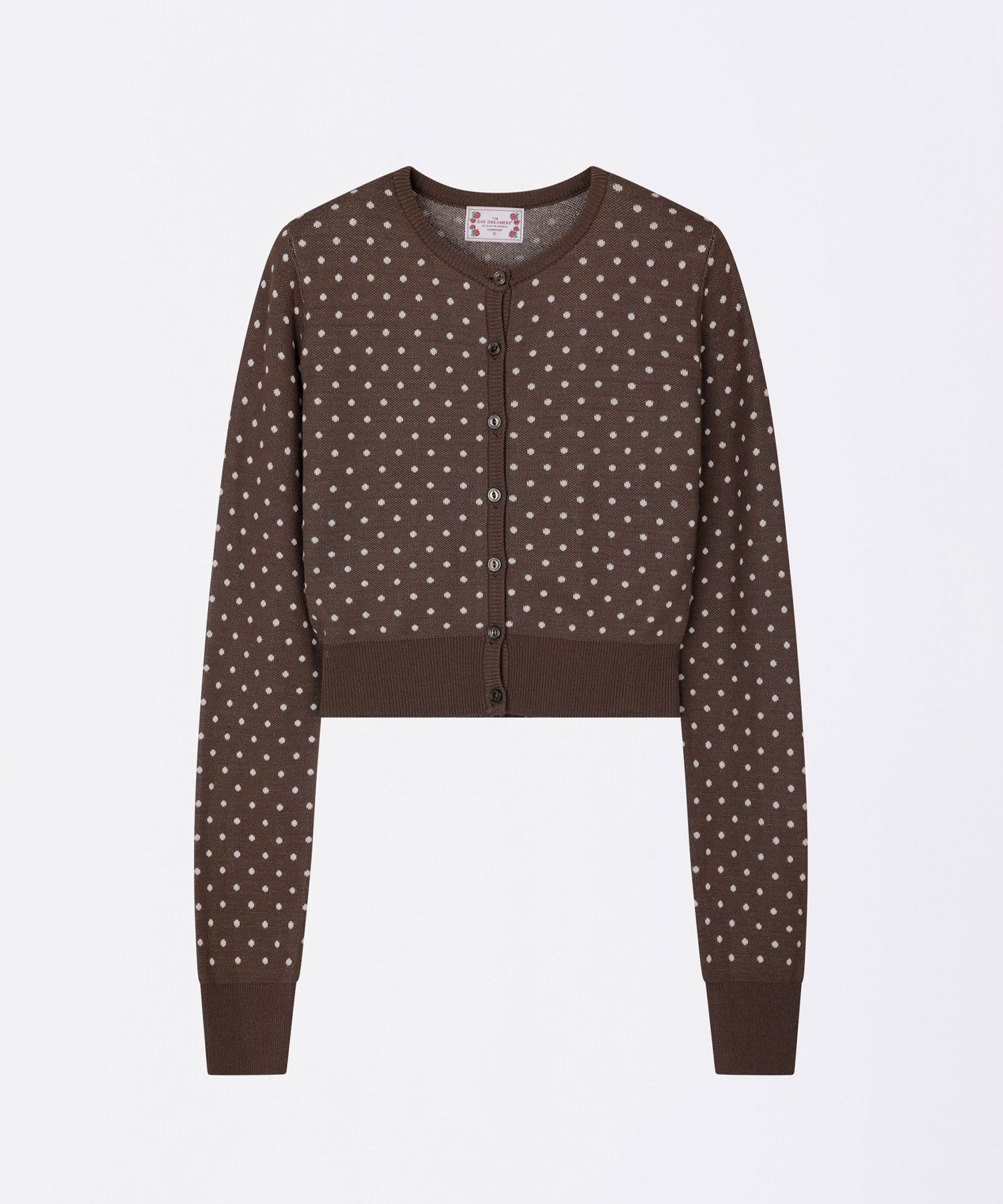 MUSINSA | SCULPTOR Polka Dot Cardigan Brown/Baby Pink