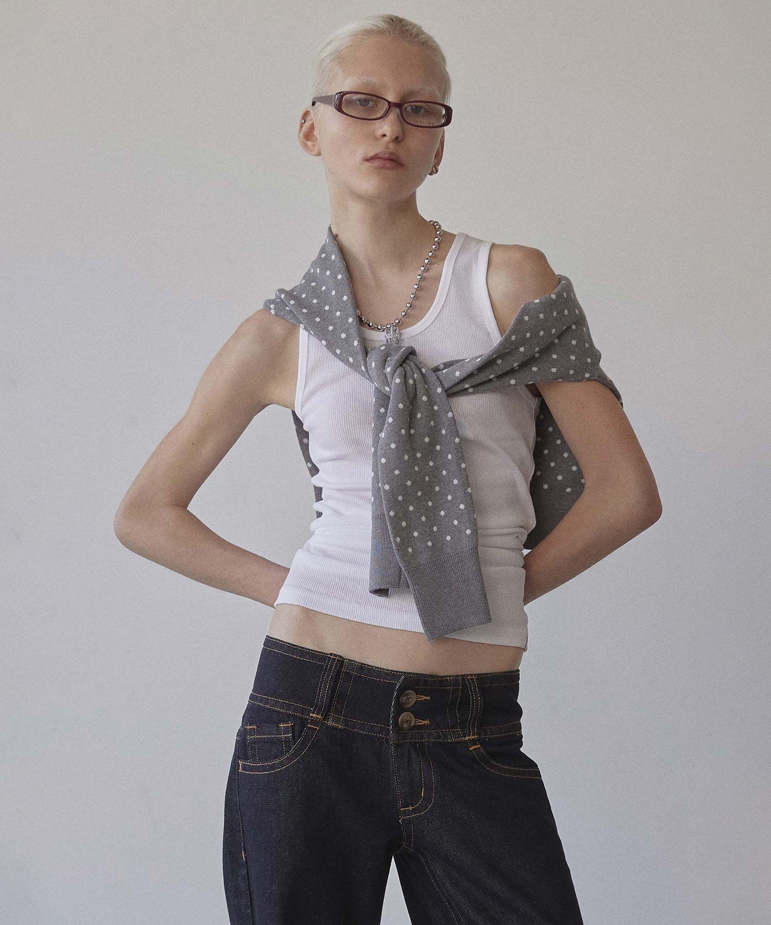 ★SCULPTOR★ Polka Dot Cardigan Melange GrayWhite SC25S213MG Polka Dot Cardigan Melange Gray/White – Sculptor