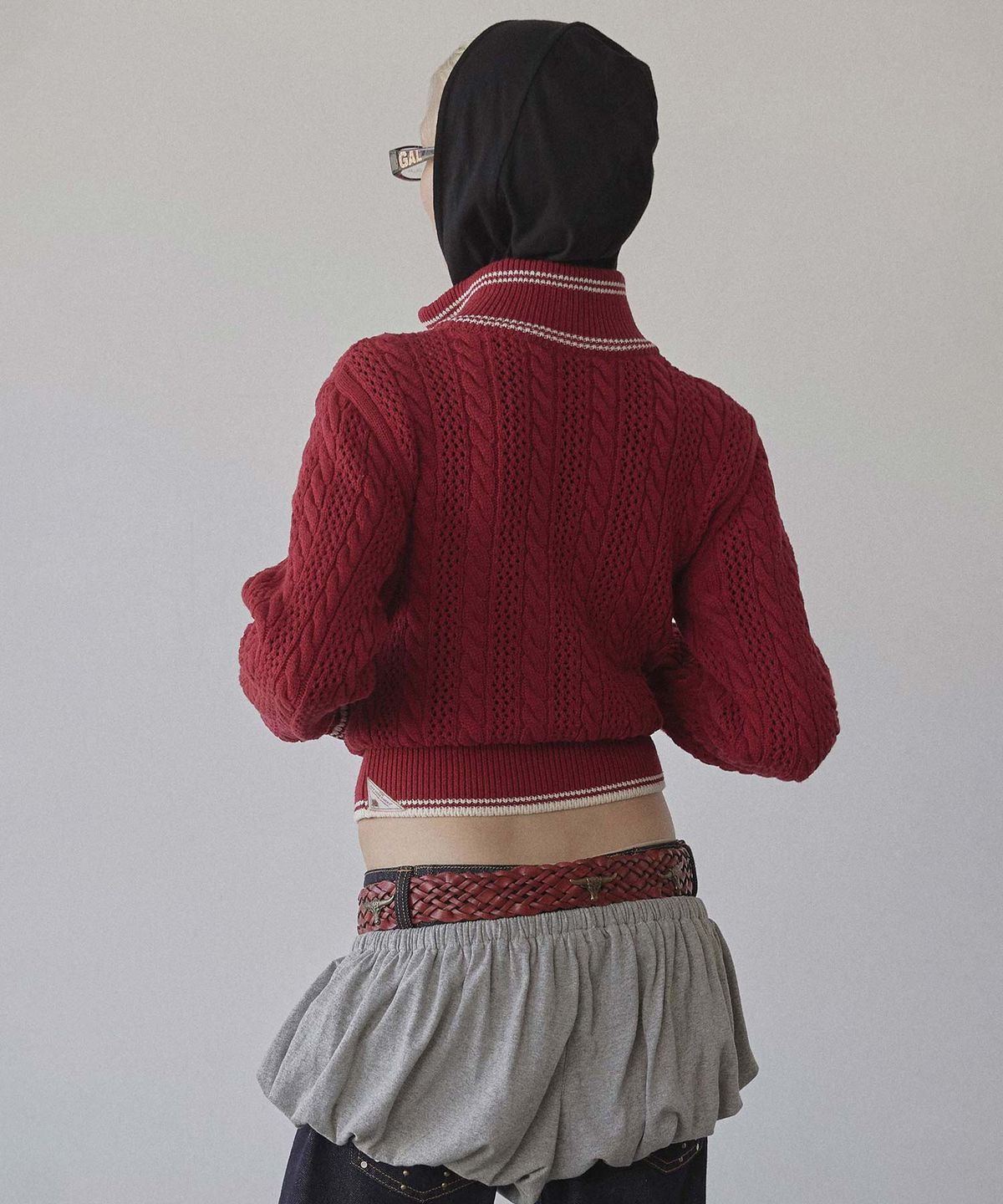 스컬프터(SCULPTOR) Knitted Cable Track Zip-Up Red/Ivory