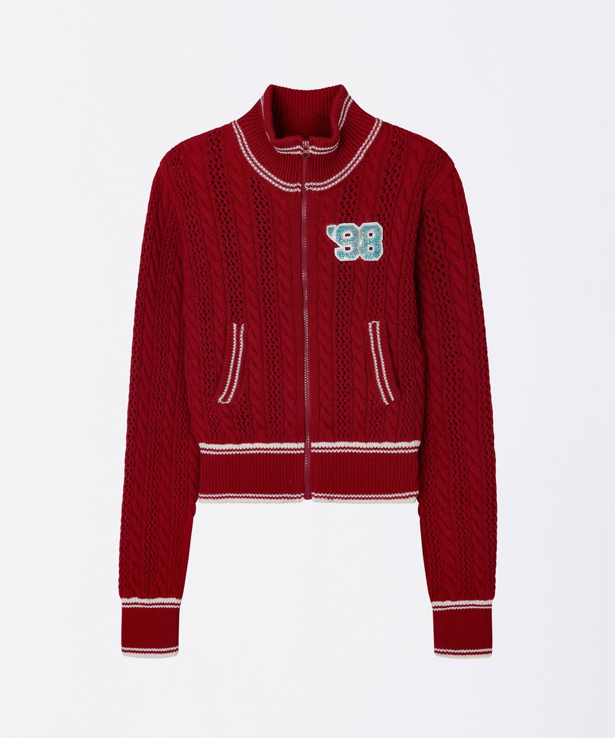 스컬프터(SCULPTOR) Knitted Cable Track Zip-Up Red/Ivory