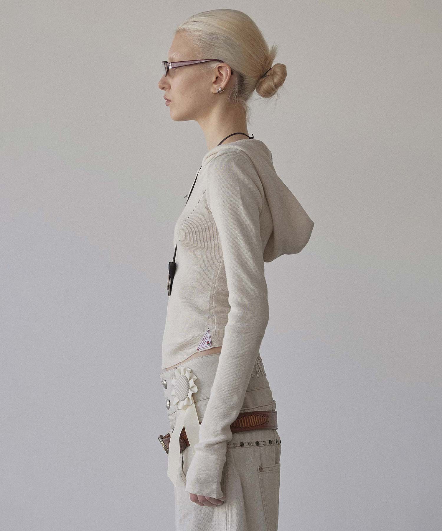 MUSINSA | SCULPTOR Silhouette Knit Zip-Up Hoodie Raw