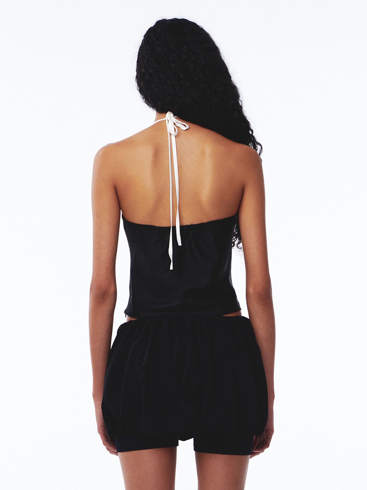 기준(KIJUN) Satin Shirring Halter Top Black Ivory