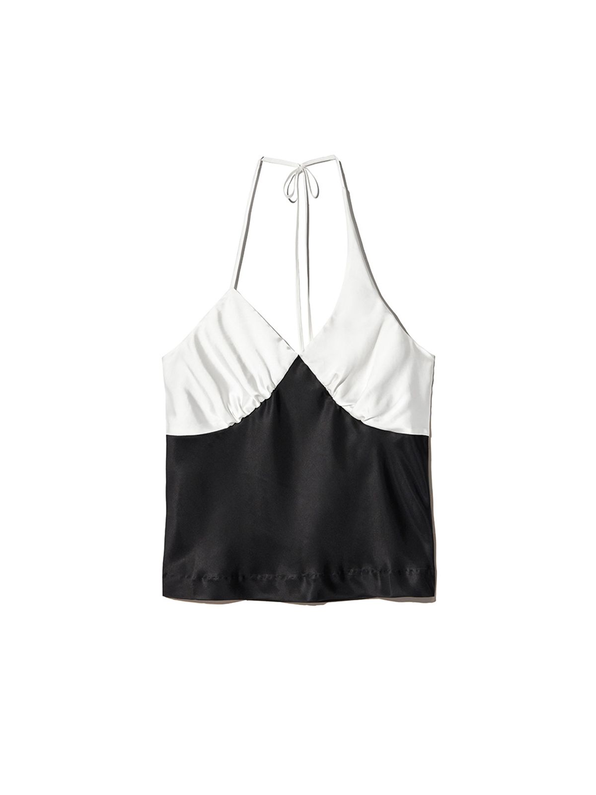 기준(KIJUN) Satin Shirring Halter Top Black Ivory