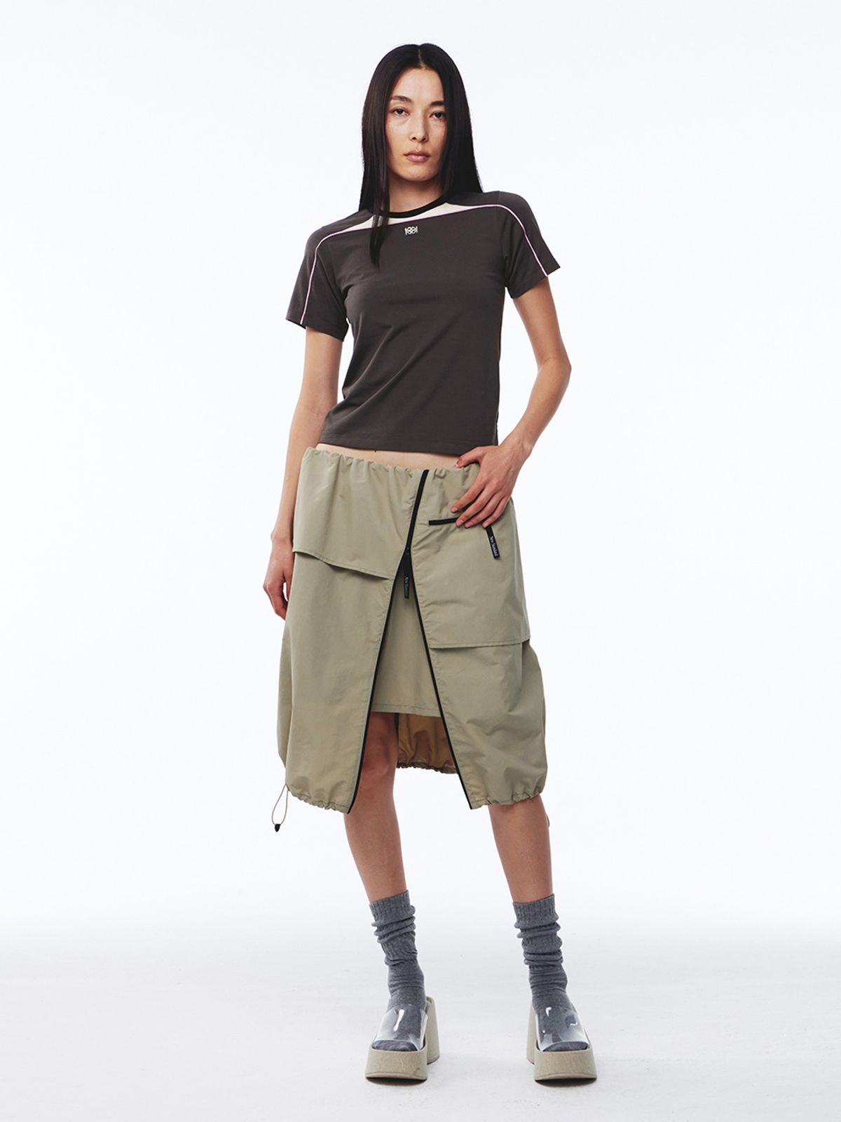 기준(KIJUN) Parka Layered Skirt Beige