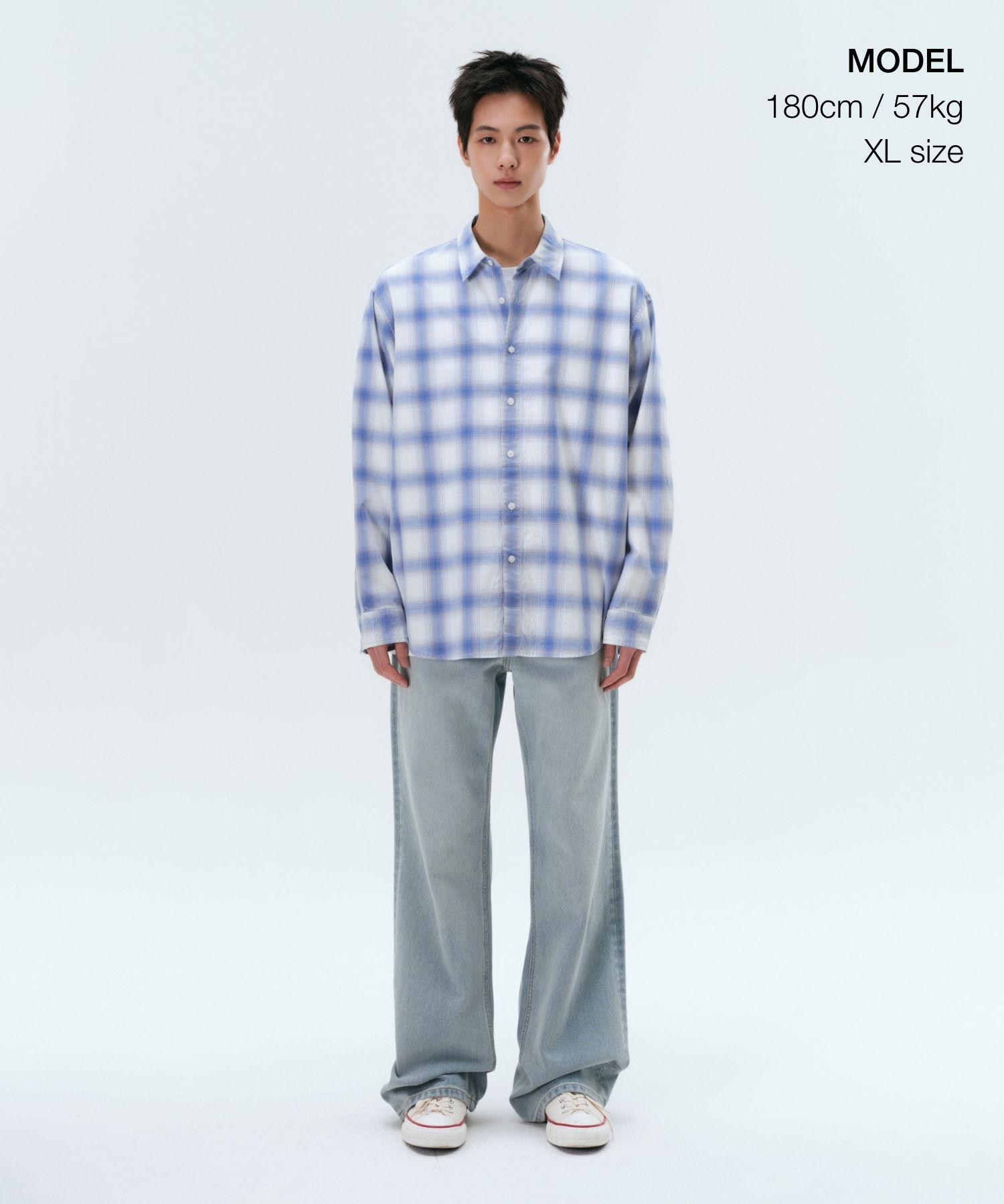 MUSINSA | MUSINSA STANDARD Relaxed Ombre Check Shirt [White