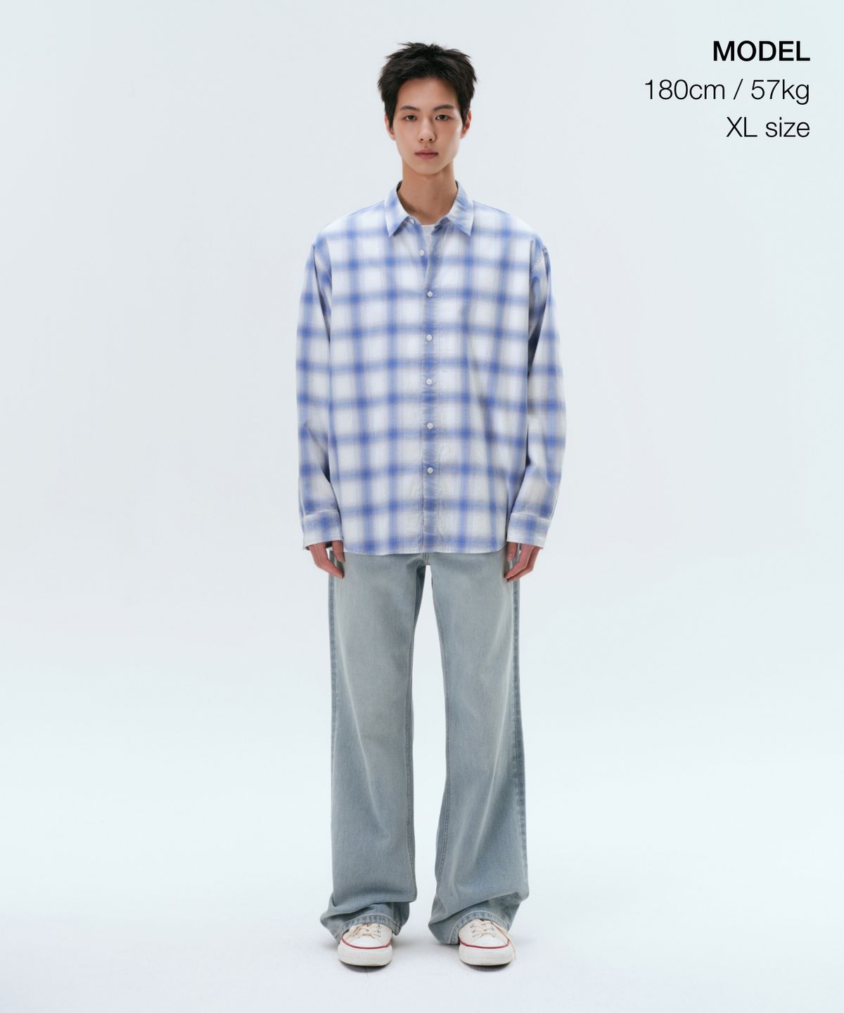 무신사 스탠다드(MUSINSA STANDARD) 릴렉스드 옴브레 체크 셔츠 [화이트/블루]