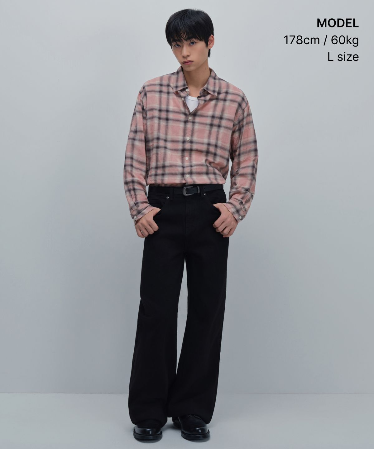무신사 스탠다드(MUSINSA STANDARD) 릴렉스드 크링클 옴브레 체크 셔츠 [핑크/블랙]