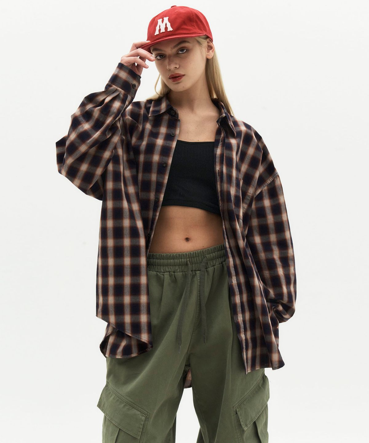 테이크이지(TAKEASY) 자이언트핏 옴브레 체크셔츠 (빈티지네이비)