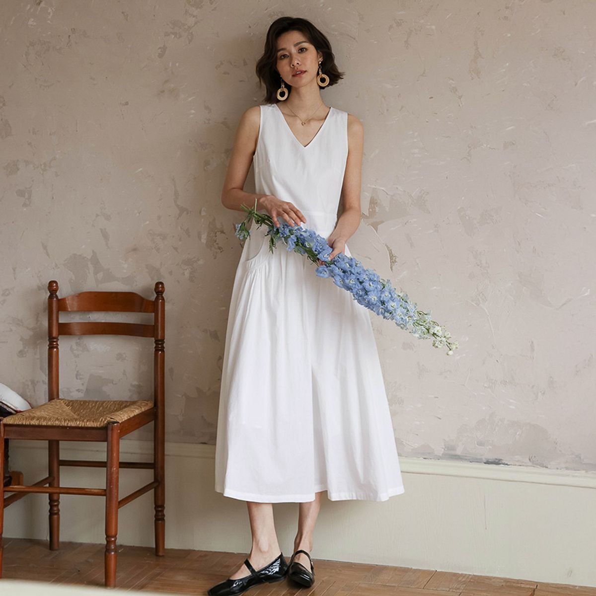 랭썬(LANGSON) LS_Seaside v-neck sleeveless dress