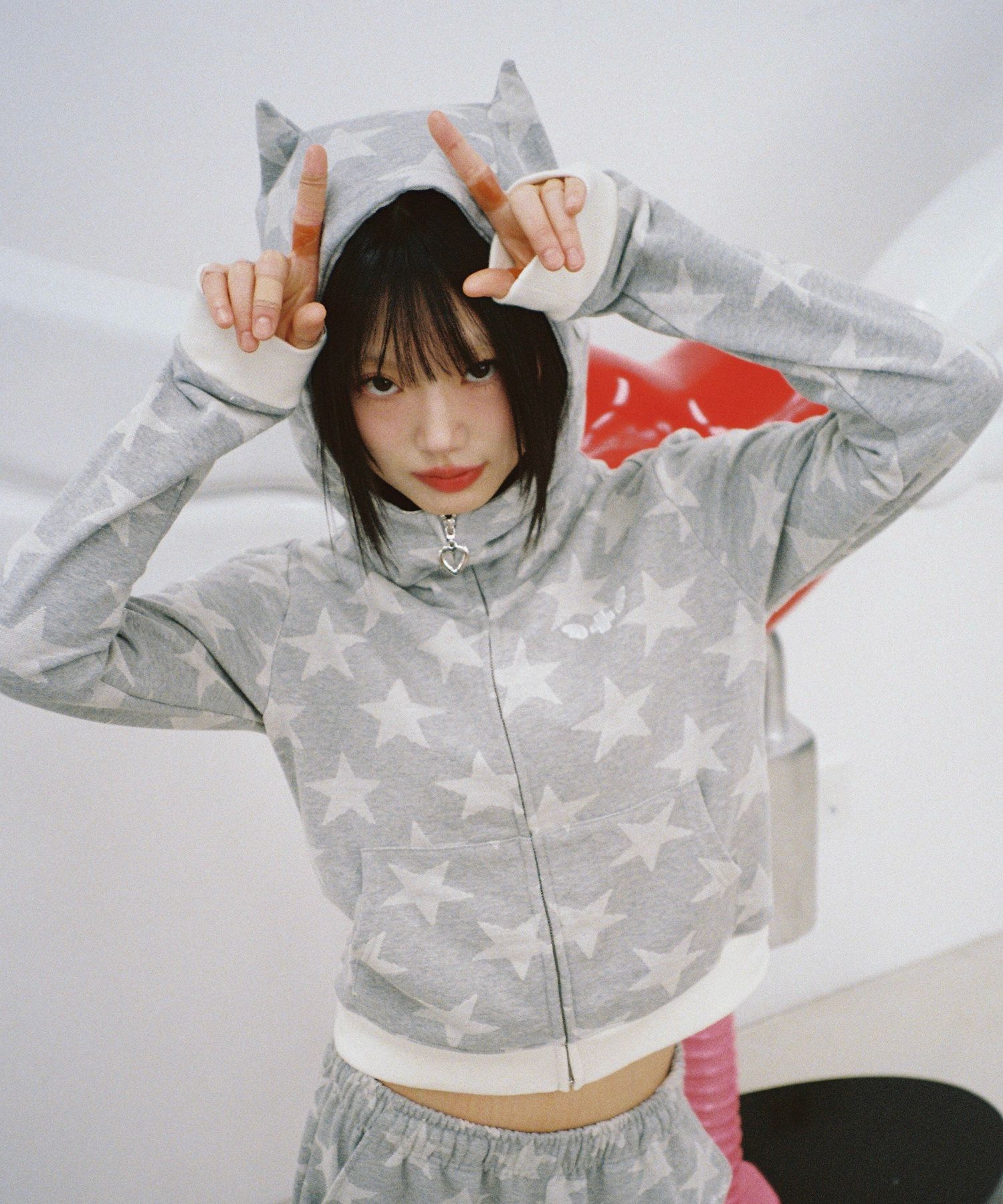 MUSINSA | CLUT STUDIO Star Angel Wings Zip-Up Hoodie Top - Grey