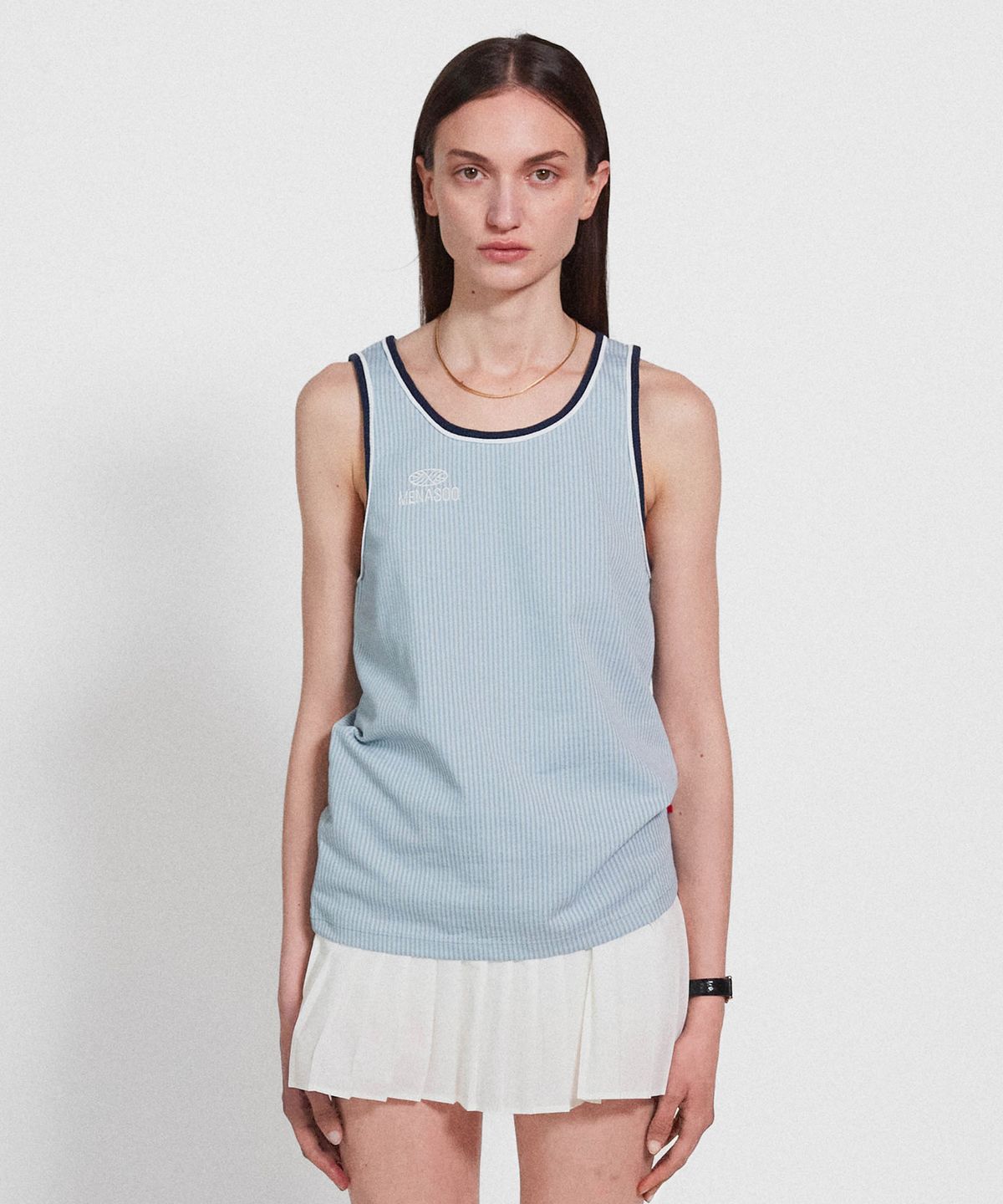 미나수(MENASOO) Stripe Double Binding Sleeveless_Skyblue