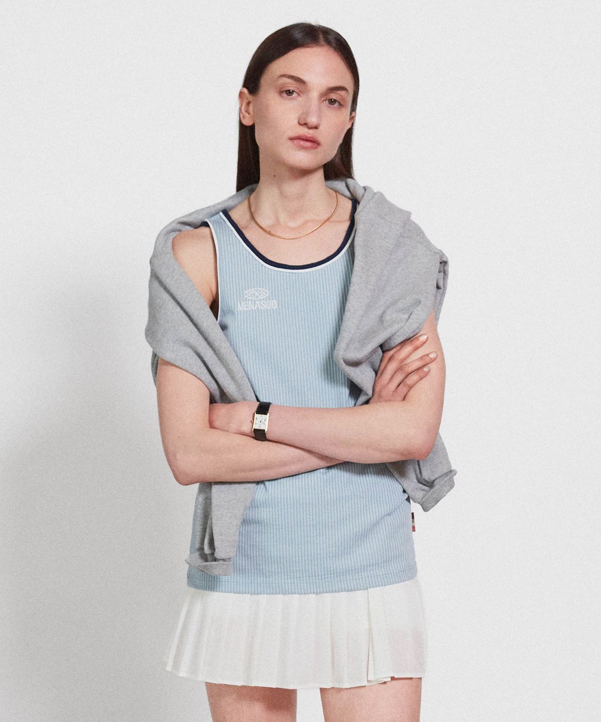 미나수(MENASOO) Stripe Double Binding Sleeveless_Skyblue