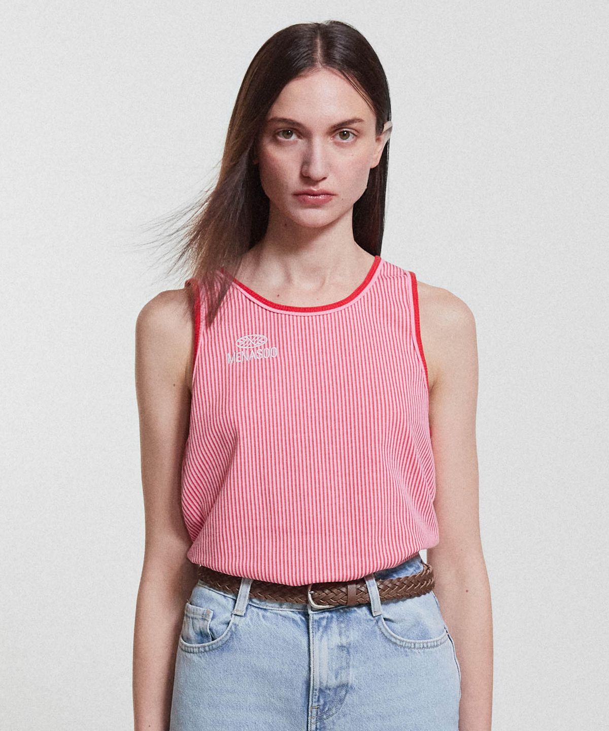 미나수(MENASOO) Stripe Double Binding Sleeveless_Pink