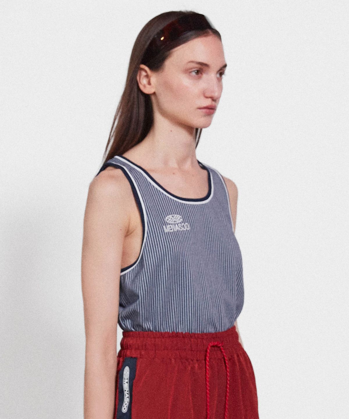 미나수(MENASOO) Stripe Double Binding Sleeveless_Navy