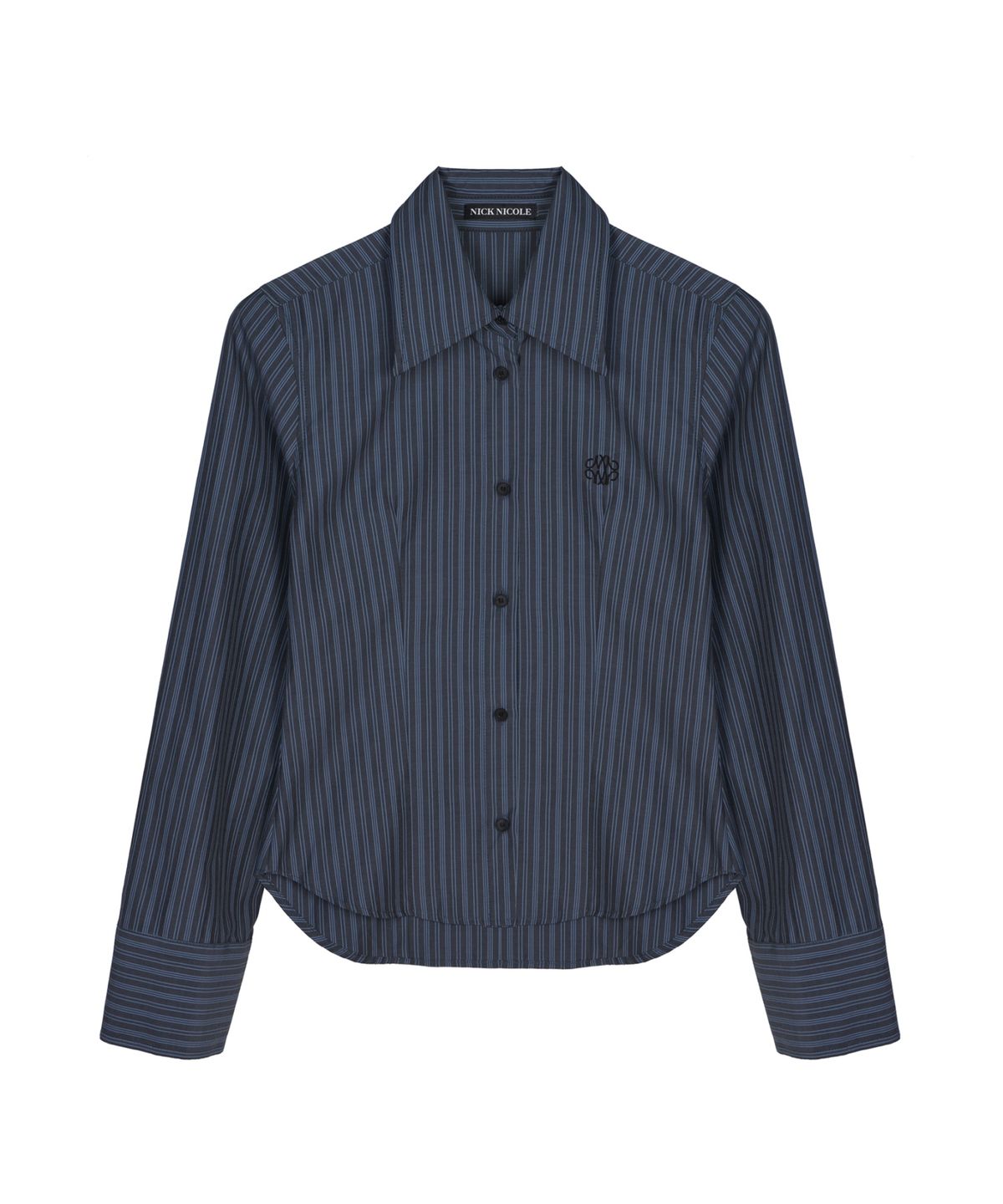 닉앤니콜(NICK&NICOLE) MINIMAL STRIPE LOGO SLIM SHIRT_CHARCOAL
