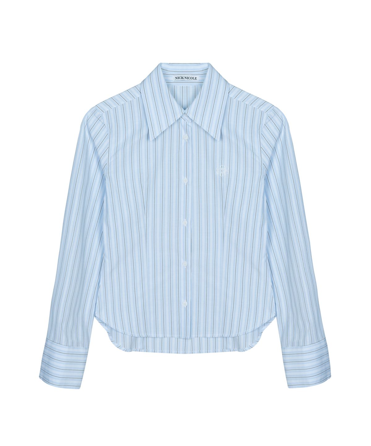 닉앤니콜(NICK&NICOLE) MINIMAL STRIPE LOGO SLIM SHIRT_SORA
