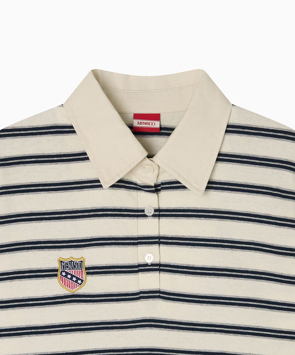 미나수(MENASOO) Multi Stripe Collar T Shirt_Navy Ivory