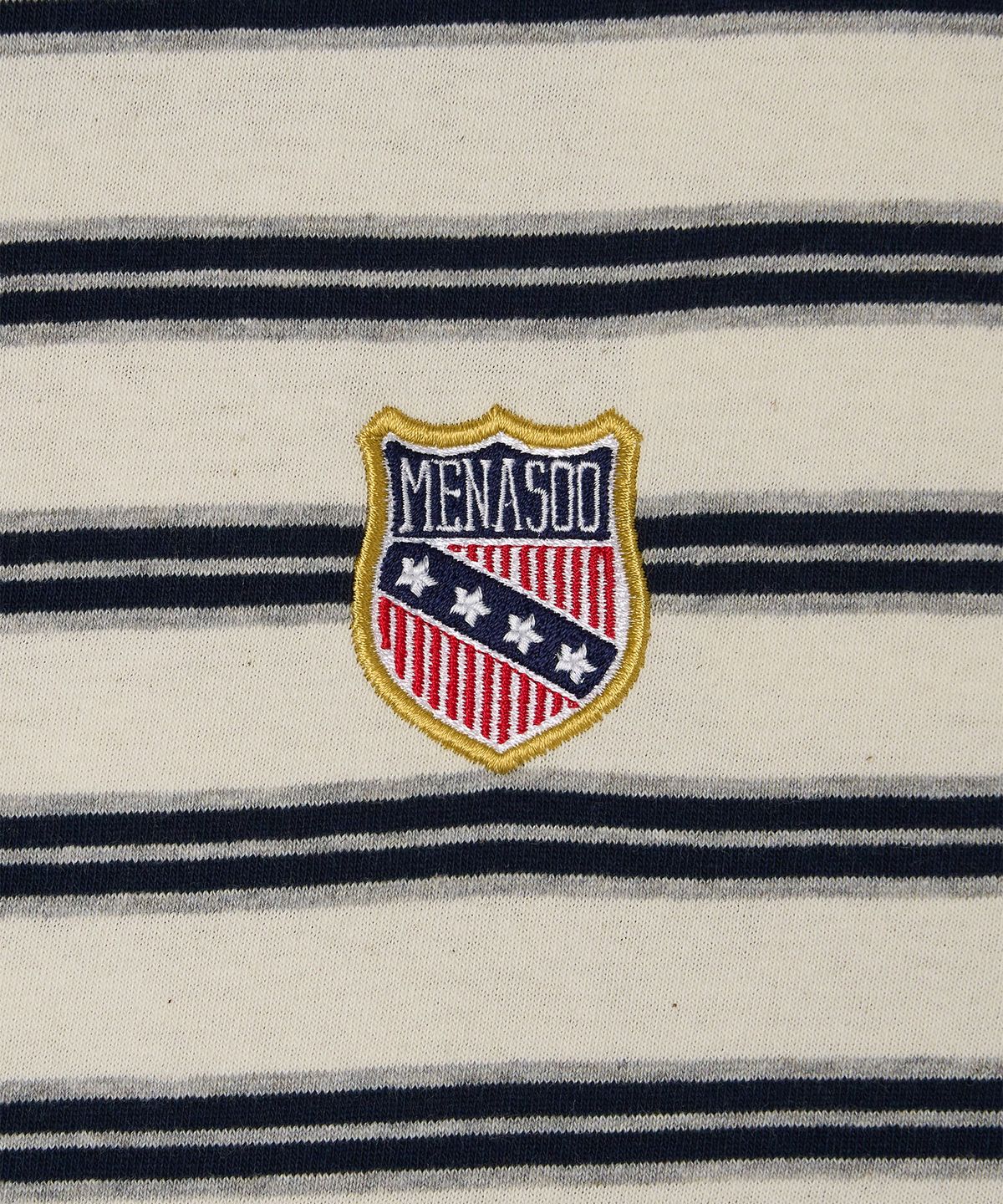 미나수(MENASOO) Multi Stripe Collar T Shirt_Navy Ivory