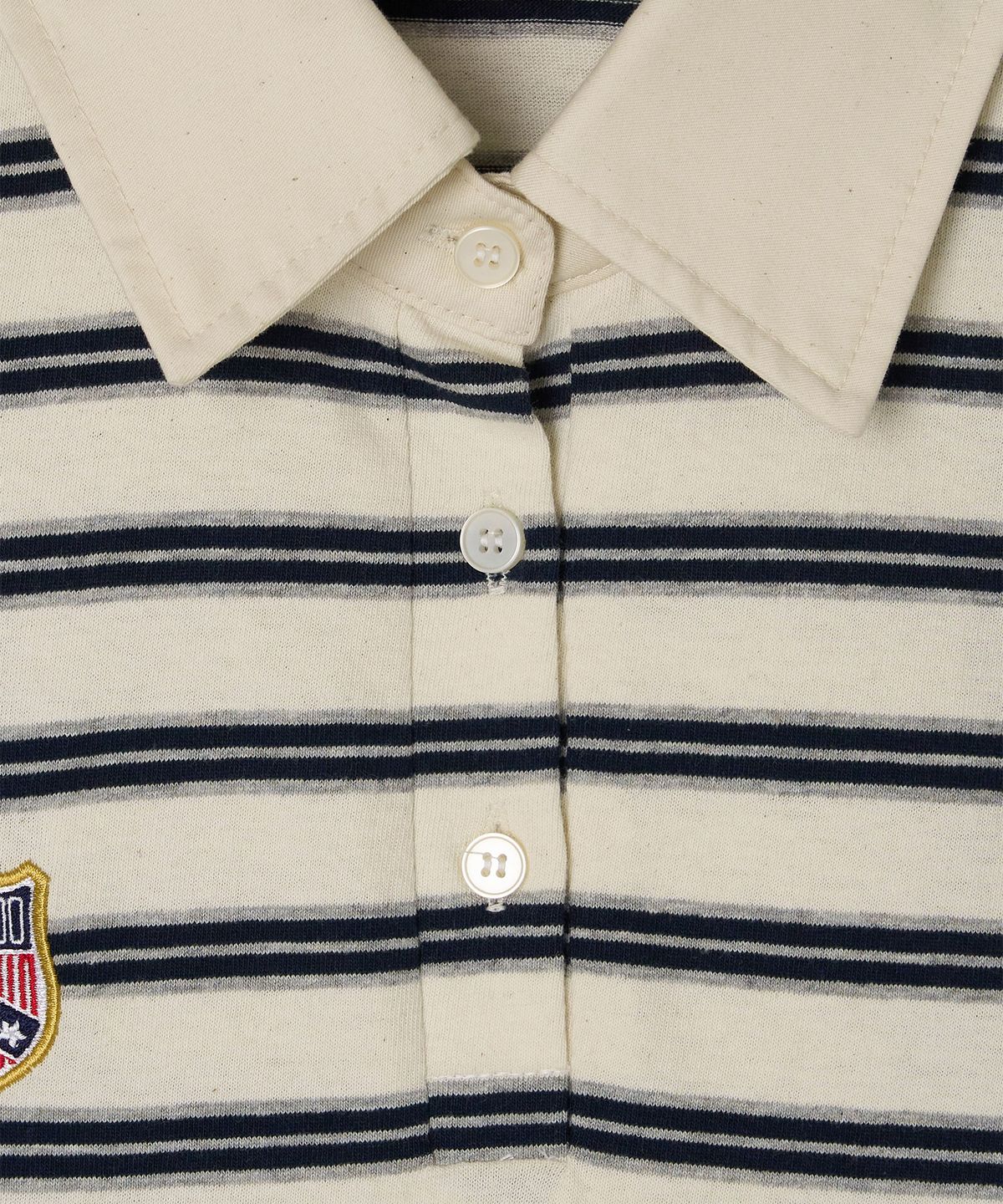 미나수(MENASOO) Multi Stripe Collar T Shirt_Navy Ivory