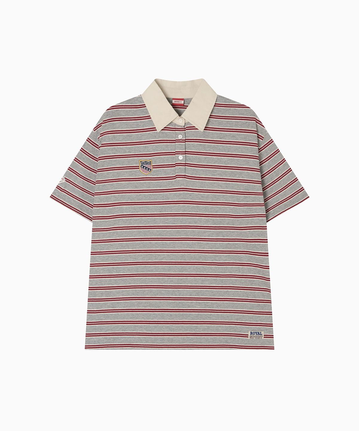 미나수(MENASOO) Multi Stripe Collar T Shirt_Red Gray