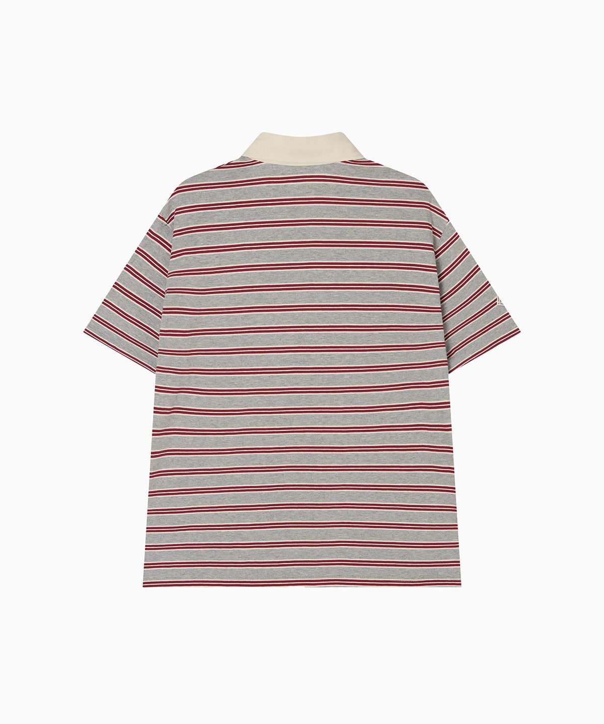 미나수(MENASOO) Multi Stripe Collar T Shirt_Red Gray
