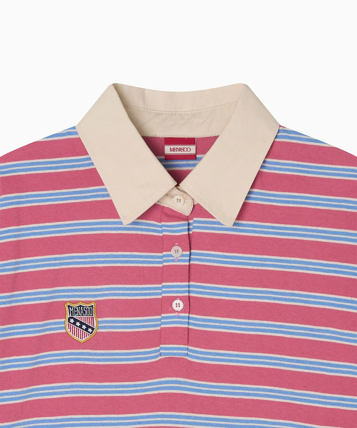 미나수(MENASOO) Multi Stripe Collar T Shirt_Skyblue Pink