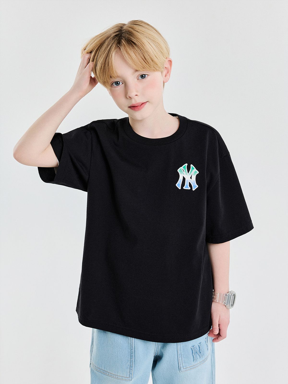 엠엘비 키즈(MLB KIDS) 클래식 모노그램 그라데이션 빅럭스 티셔츠 NY (Black)
