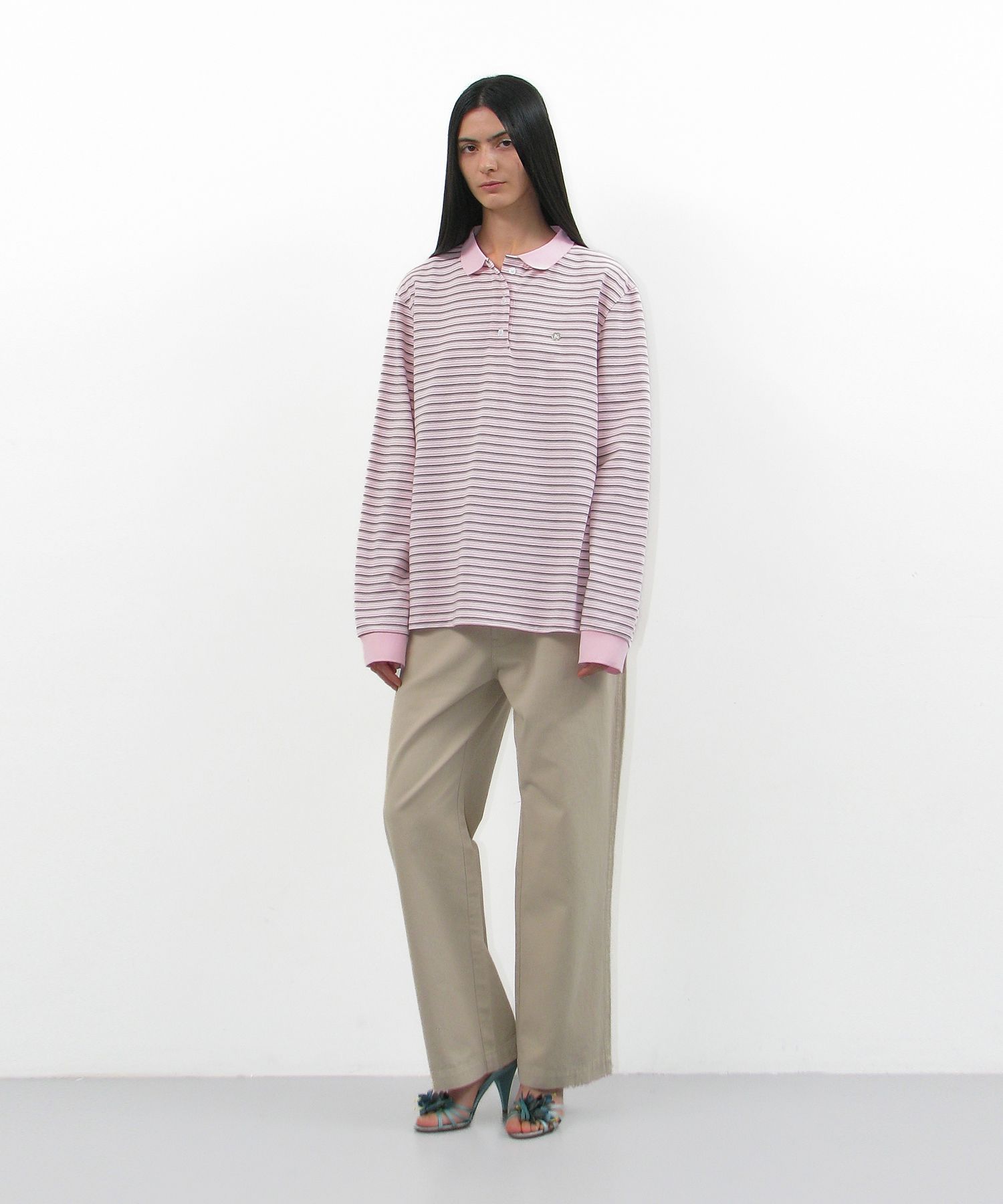 PARTIMENTO WOMAN ♥ STRIPE LONG SLEEVE POLO TEE MUSINSA | PARTIMENTO WOMEN Striped Long Sleeve Polo Tee_Pink