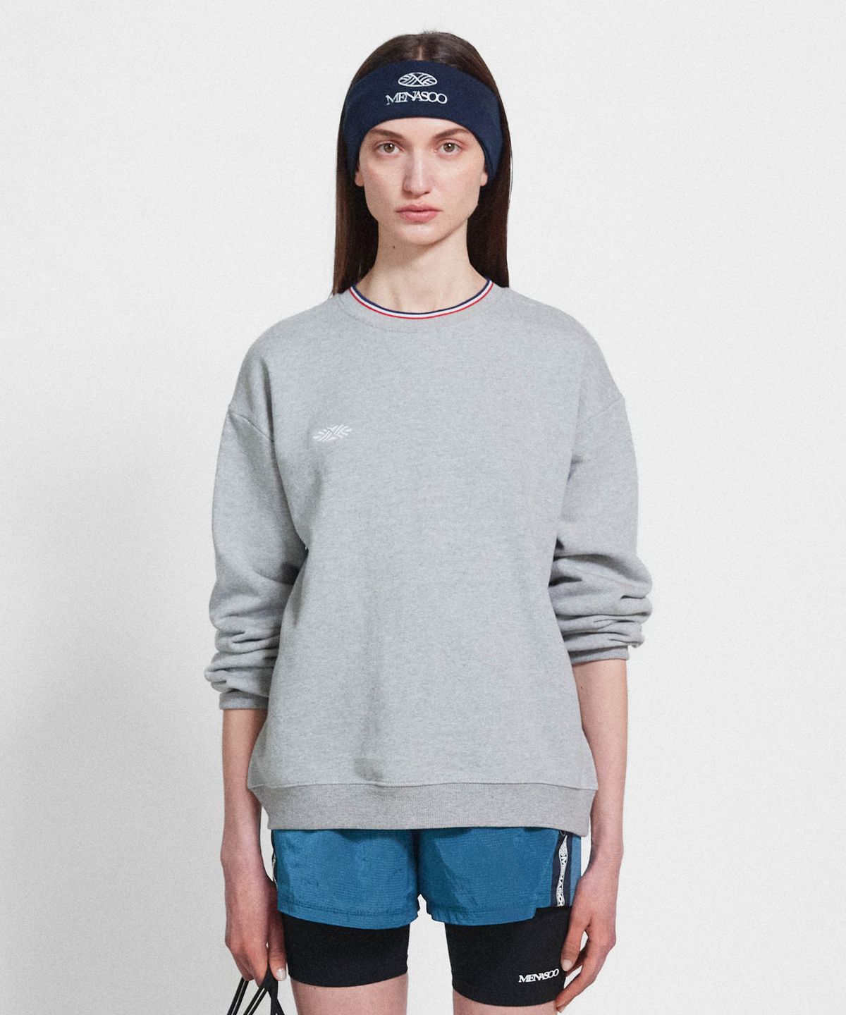 미나수(MENASOO) Track Volume Point Round Sweatshirt_Melange Gray