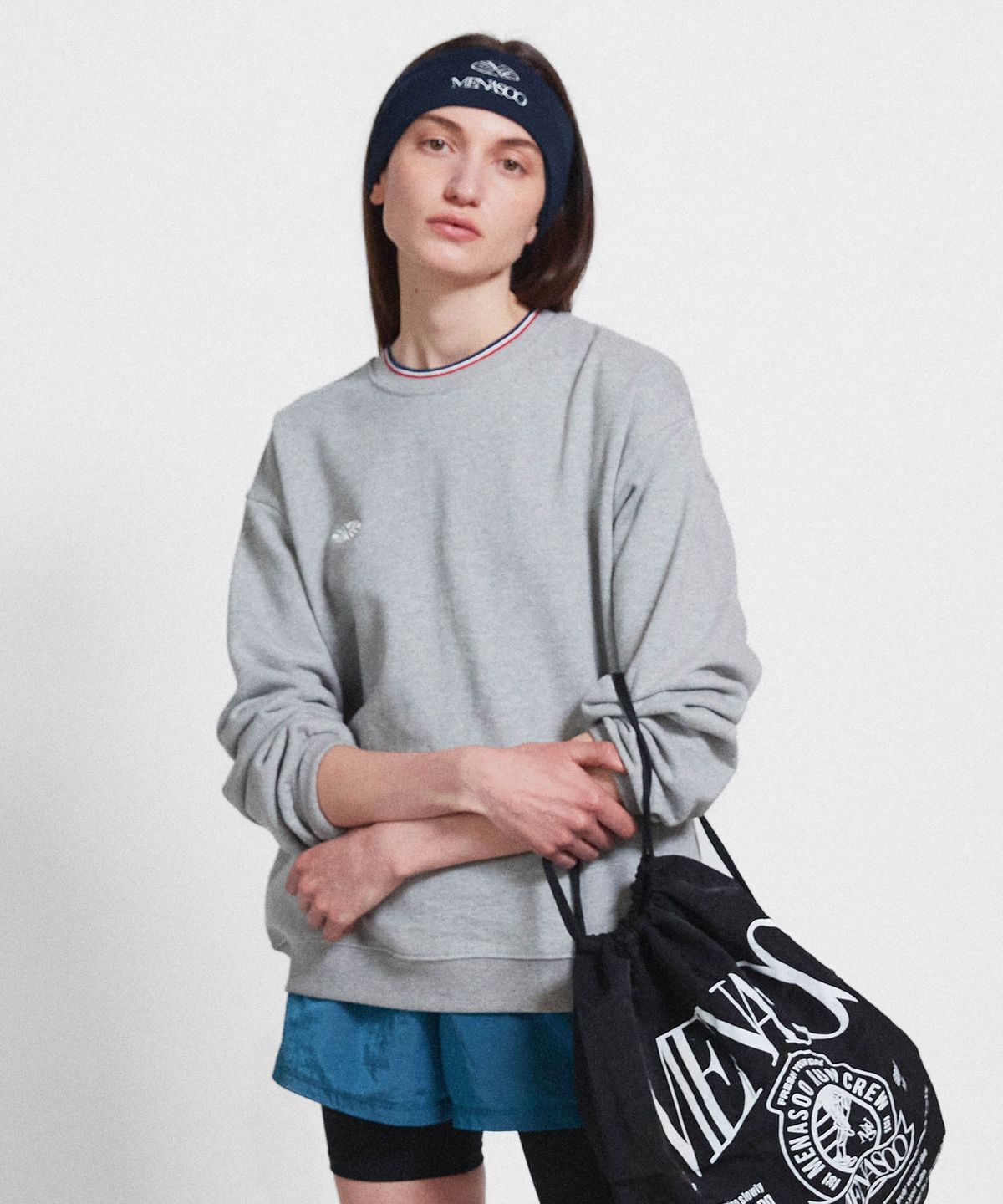 미나수(MENASOO) Track Volume Point Round Sweatshirt_Melange Gray