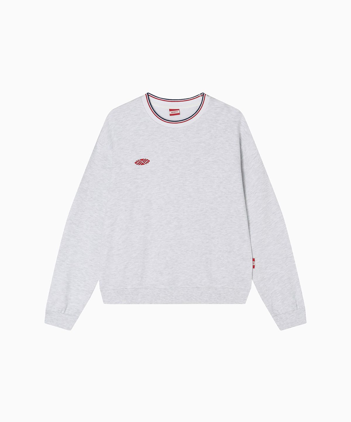 미나수(MENASOO) Track Volume Point Round Sweatshirt_Melange White