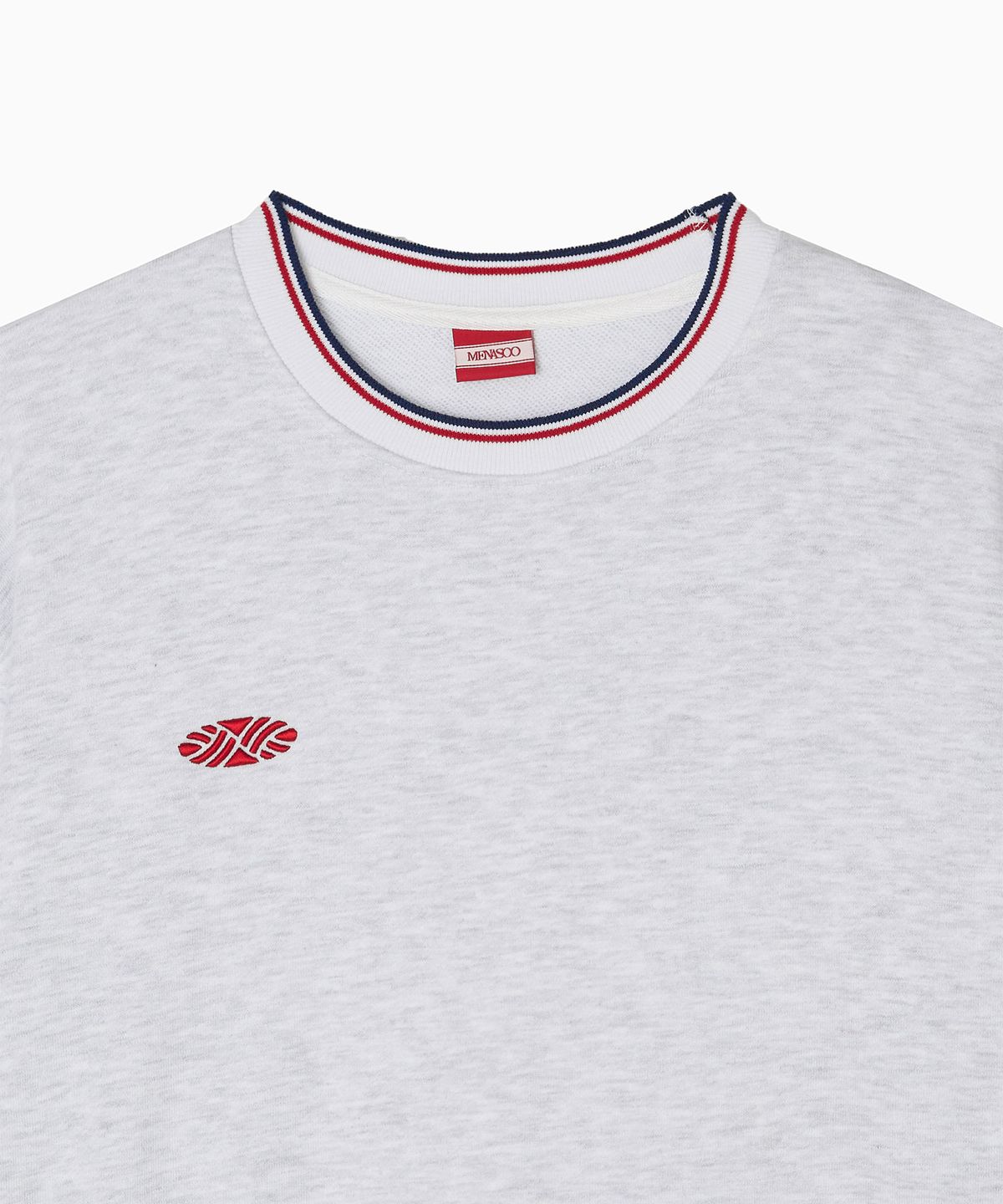 미나수(MENASOO) Track Volume Point Round Sweatshirt_Melange White
