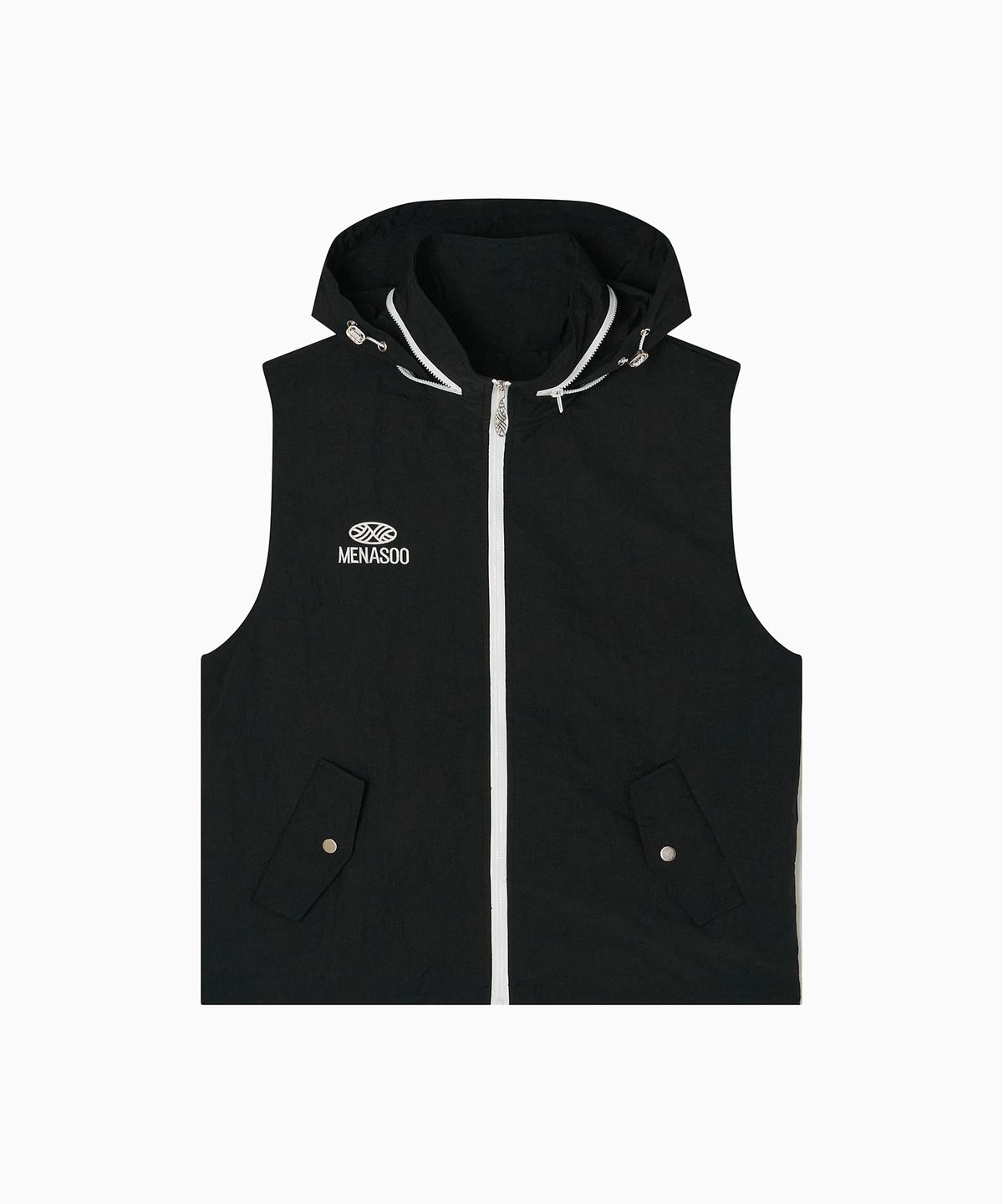 미나수(MENASOO) Highneck Hood Vest_Black