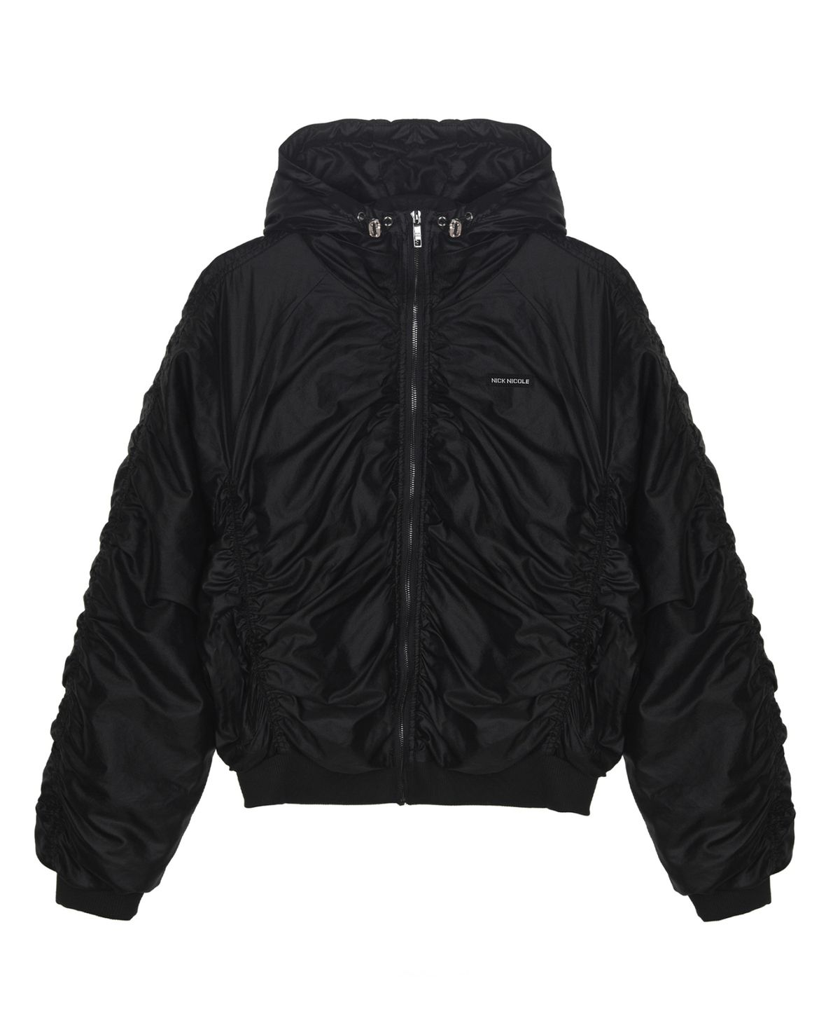 닉앤니콜(NICK&NICOLE) HOODY SHIRRING VOLUME JACKET_BLACK