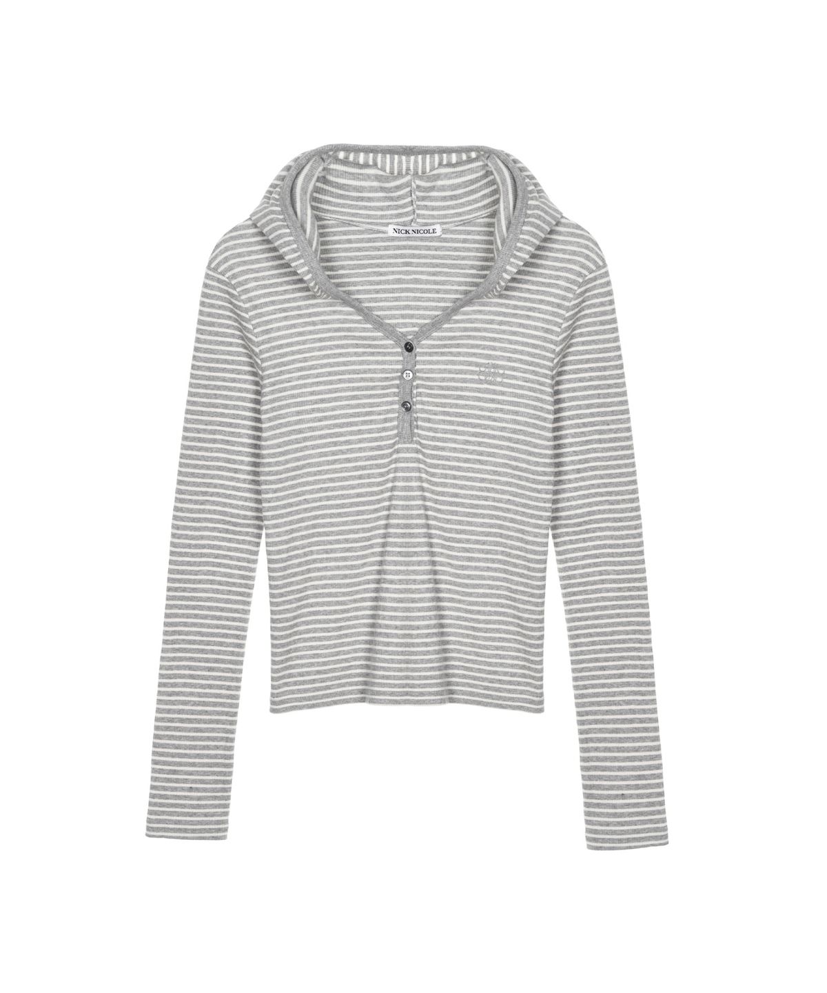 닉앤니콜(NICK&NICOLE) HOODY MINIMALISM STRIPE SLIM TOP_GRAY
