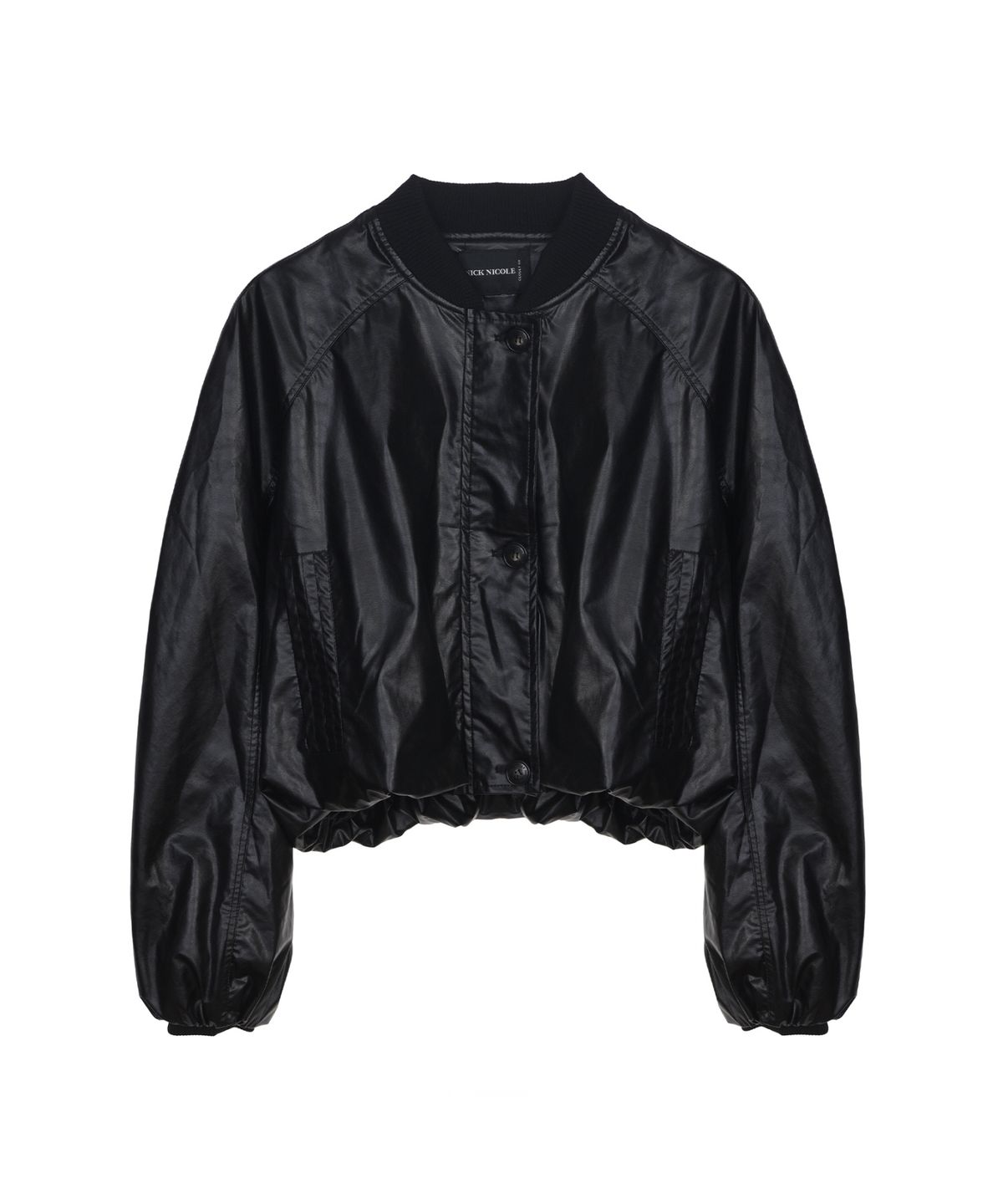 닉앤니콜(NICK&NICOLE) WRINKLE CROP VARSITY LEATHER JUMPER_BLACK