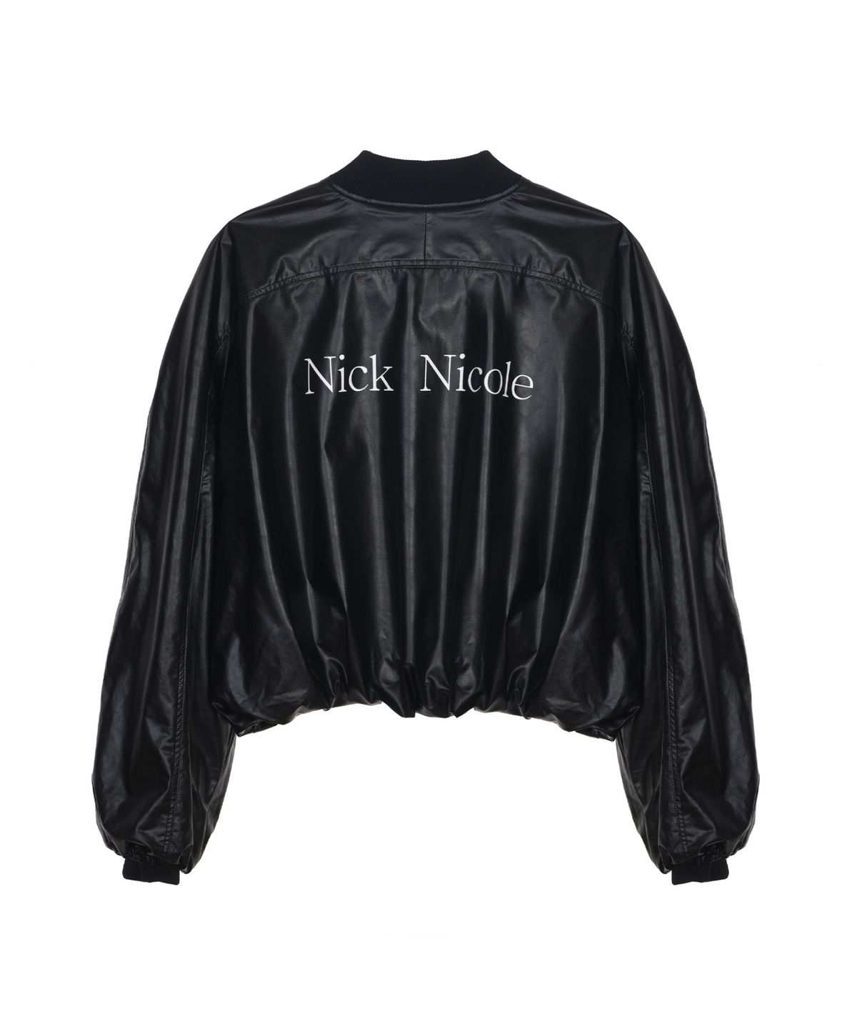 닉앤니콜(NICK&NICOLE) WRINKLE CROP VARSITY LEATHER JUMPER_BLACK